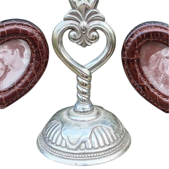 Brighton Brown Leather Croc Heart Picture Frames w/Silver Heart Stand - Picture 2 of 5